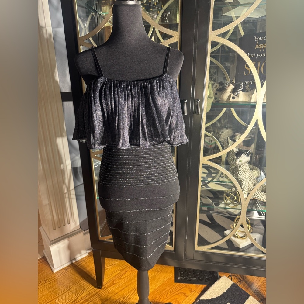 Arden B Black and Silver Metallic Knit Dress